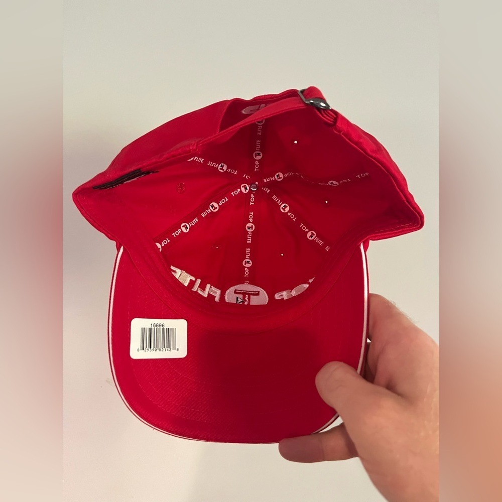 Top Flite Strata Golf Hat Cap Red Embroidered Spellout Adjustable Strapback Men‎ - Picture 4 of 7